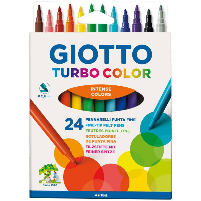 Фломастеры Giotto "Turbo Color", 24цв., смываемые, картон, европодвес