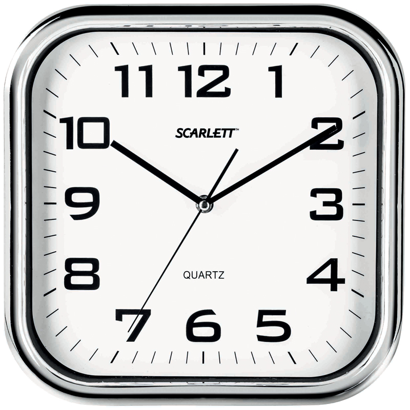 Часы настенные ход плавный, Scarlett SC-WC1003O, квадратные, 30,5*30,5*4,8, серебр. рамка