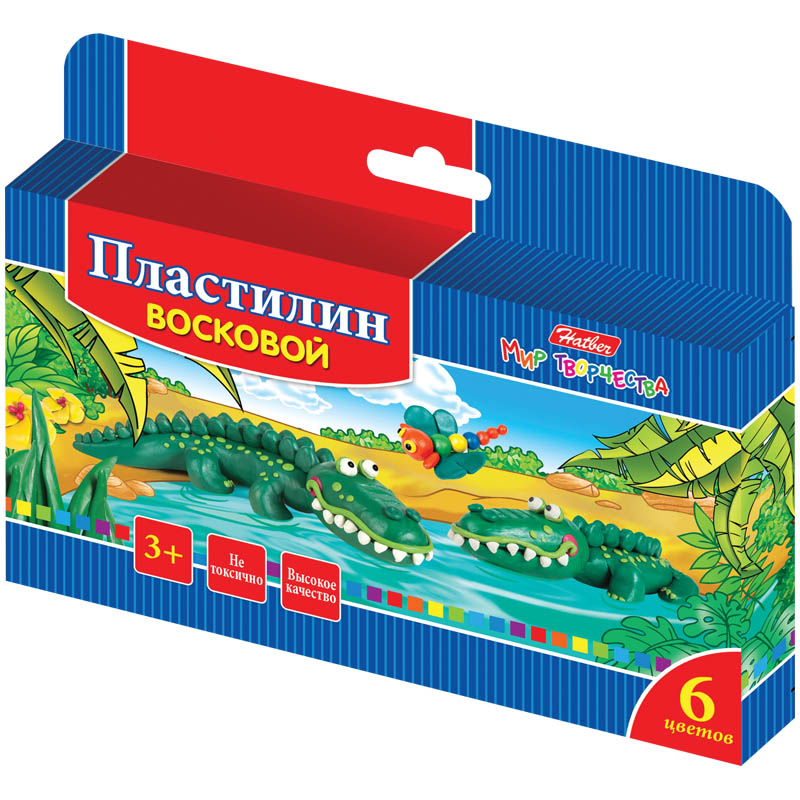 Пластилин "Забавные зверята" 06 цветов, 90г, восковой, со стеком, картон с европодвесом