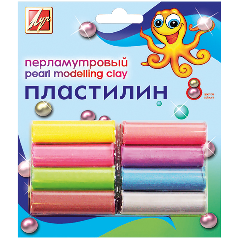 Пластилин Луч "Перламутрики", 08 цветов, 130г, со стеком, картон, европодвес