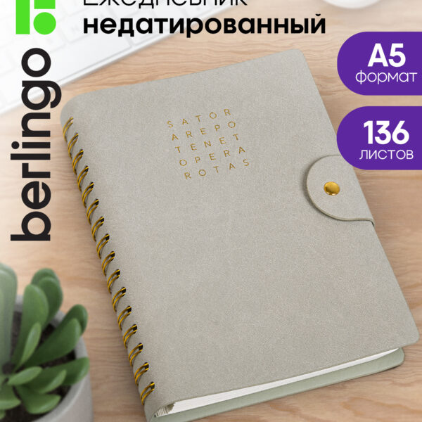 Ежедневник недатированный, А5, 136л., кожзам, Berlingo "Tenet", светло-серый