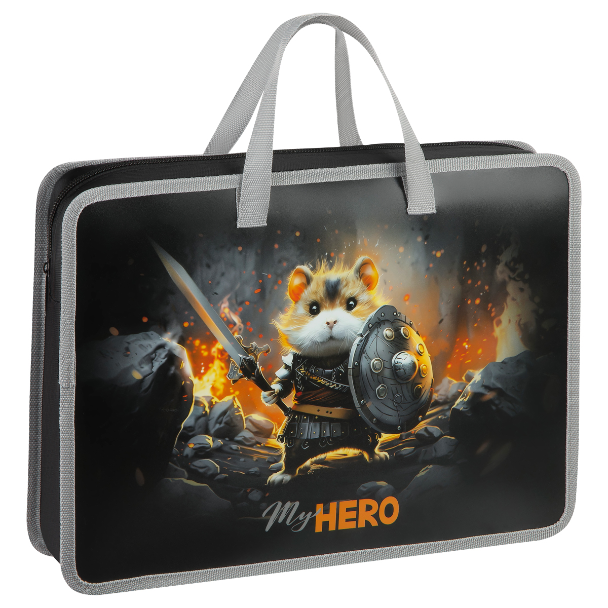 Папка с ручками А4 ArtSpace "Hamster hero", пластик, на молнии, 70мм