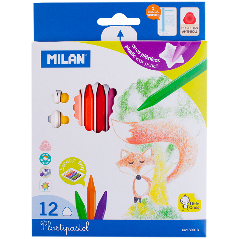 Мелки восковые Milan, 12цв., трехгранные, картон, европодвес
