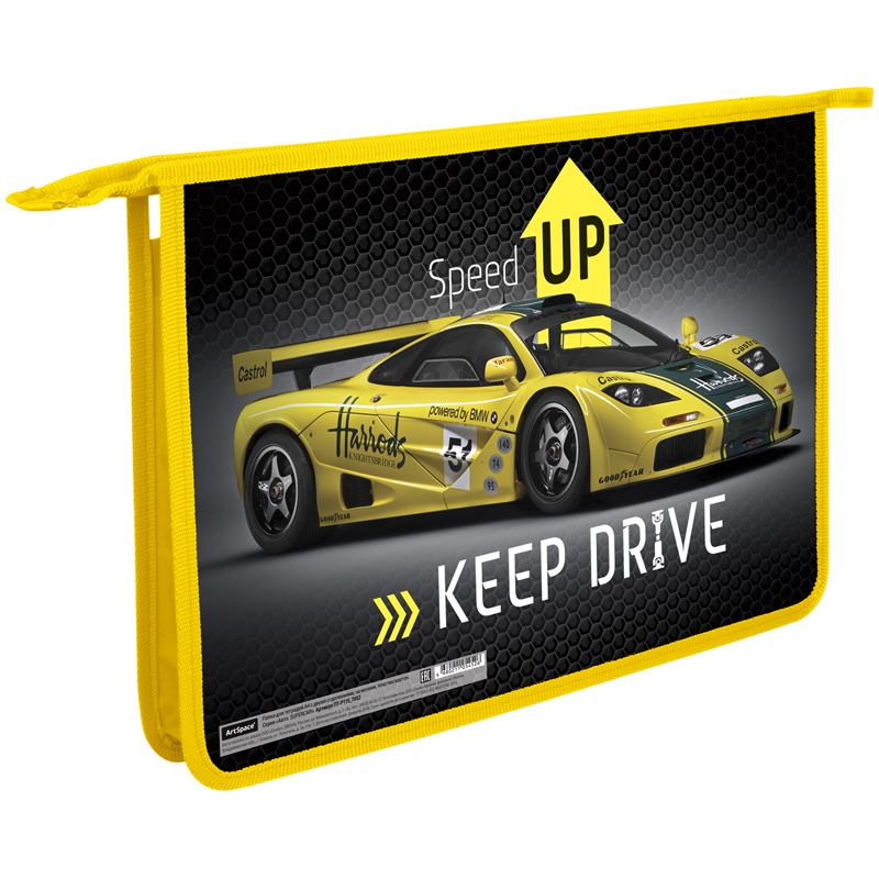 Папка для труда 2 отделения, А4, ArtSpace "Авто. Supercar", пластик, на молнии