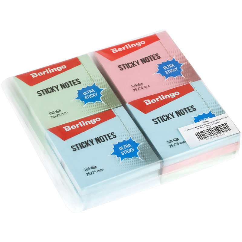Самоклеящийся блок Berlingo "Ultra Sticky", 75*75мм, 100л, ассорти
