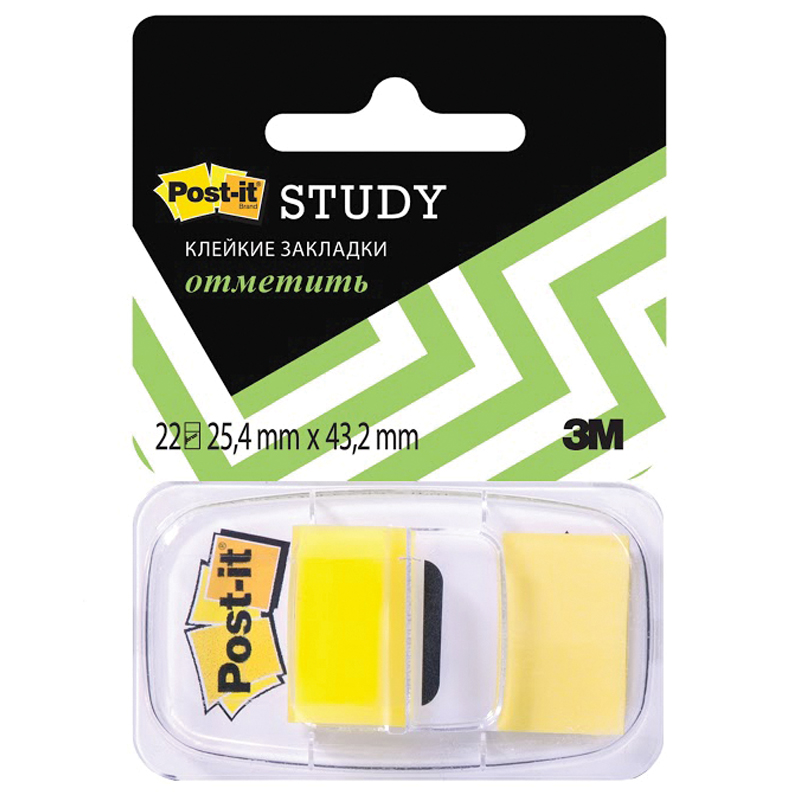 Флажки-закладки Post-it "Study", 25*43мм, 22л, желтые, блистер