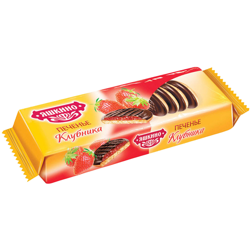 Печенье Яшкино, сдобное, с клубничной начинкой, 137г, флоу-пак