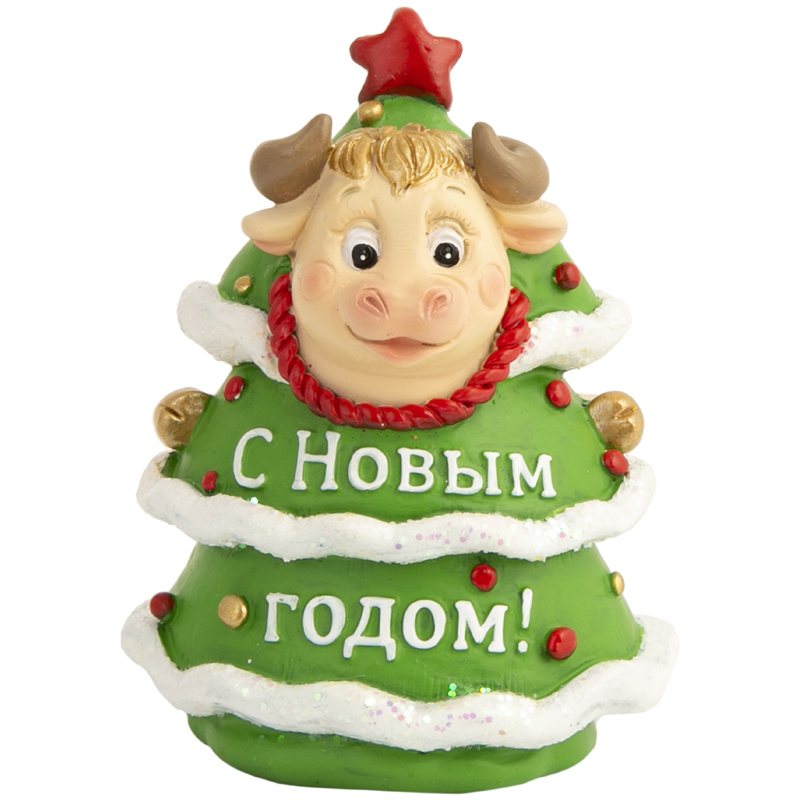 Декоративная фигурка "Бычок в костюме елки", полирезина, 8,5*7*5,5см