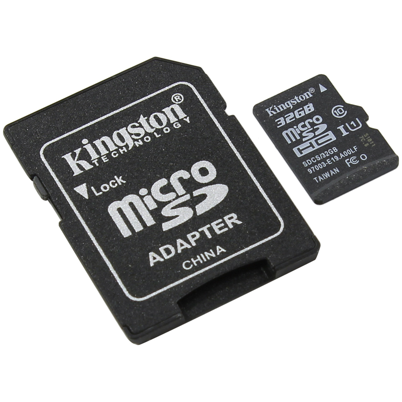 Карта памяти Kingston MicroSDHC 32GB UHS-I Canvas, Class 10 скорость чтения 80Мб/сек(с адаптером SD)