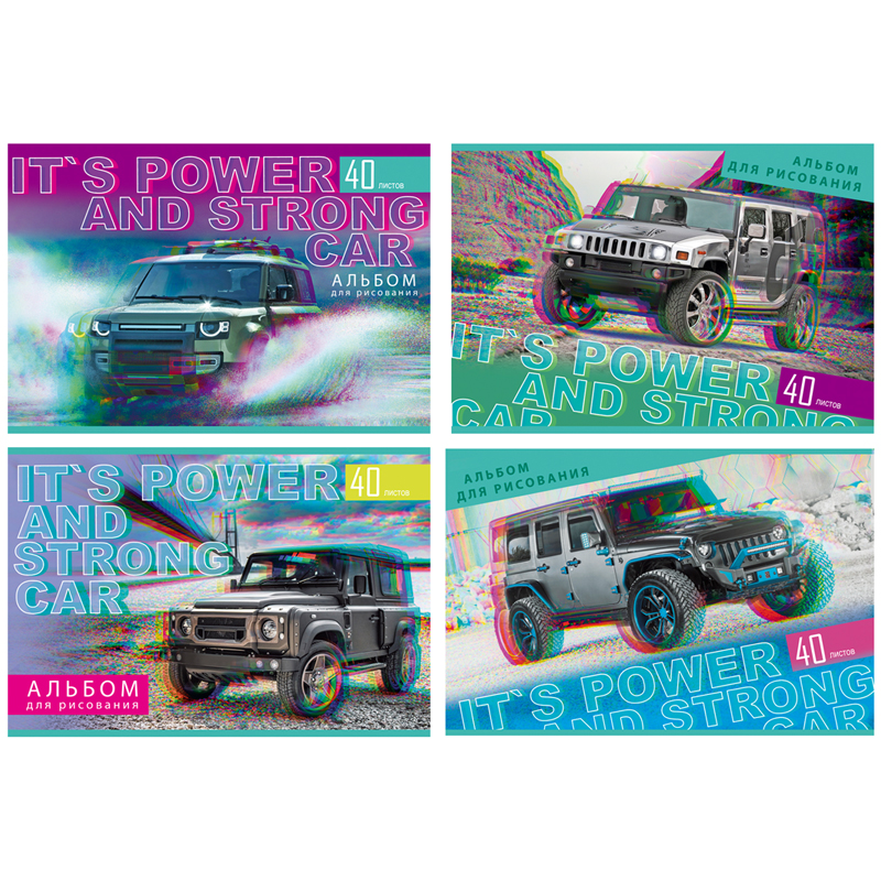 Альбом для рисования 40л., А4, на скрепке BG "Мощные джипы"