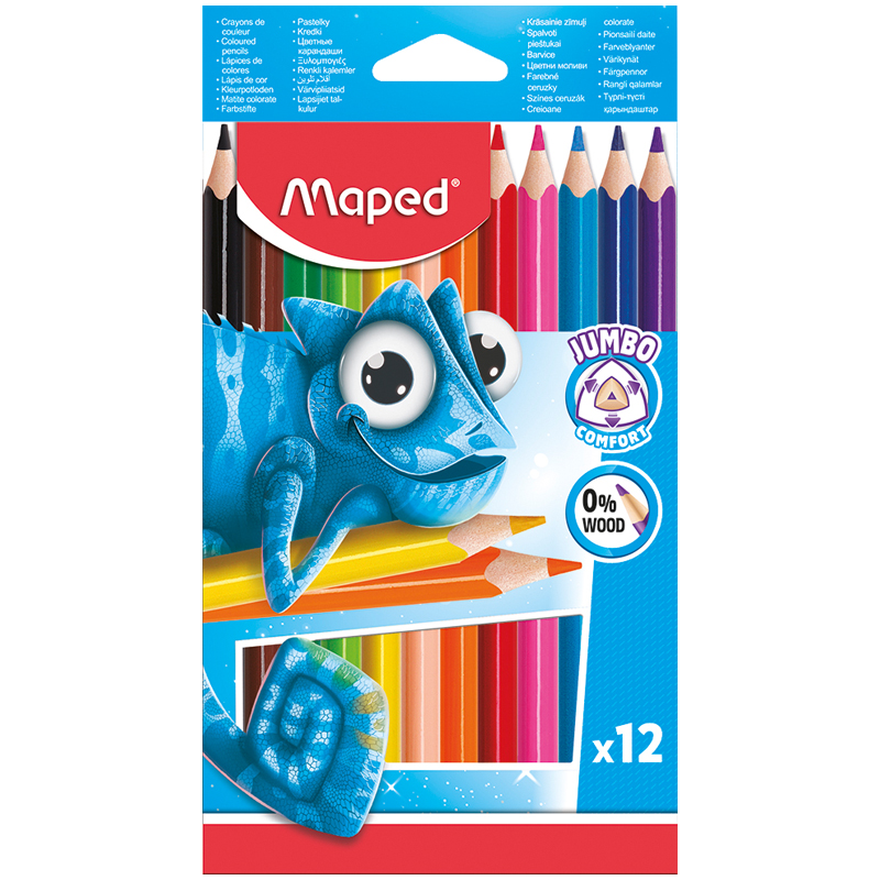 Карандаши цветные пластиковые Maped "Jumbo" 12цв., утолщен., трехгран., заточен., картон, европодвес