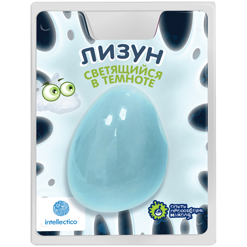 Лизун светящийся в темноте Intellectico, синий, блистер