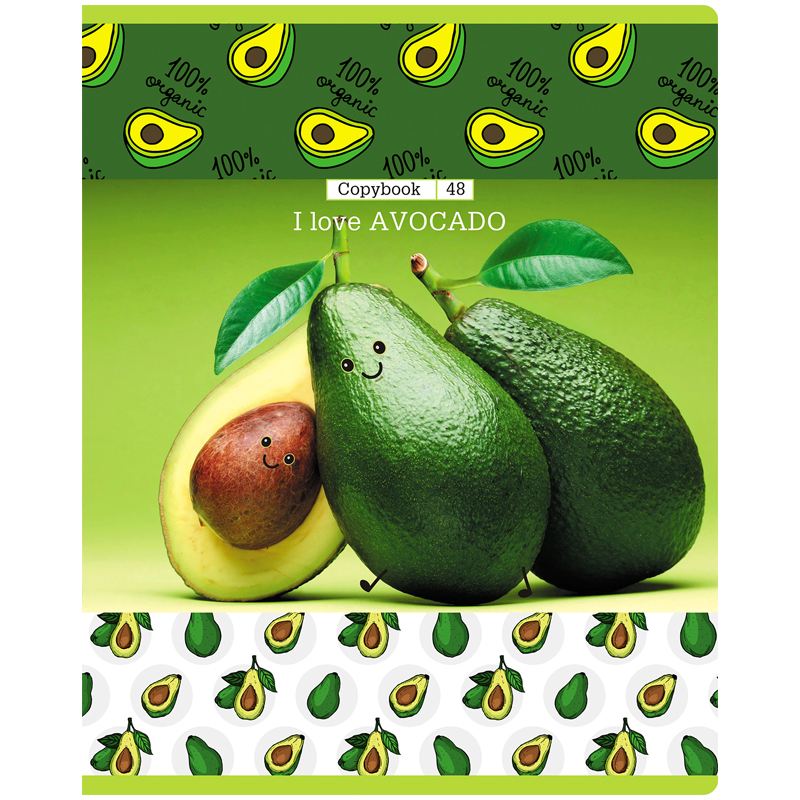 Тетрадь 48л., А5, клетка BG "Я люблю Avocado!", выб. лак sandy-touch
