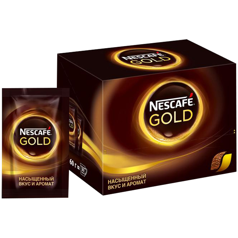 Кофе растворимый Nescafe "Gold", порционный, 30 пакетиков*2г, картонная коробка