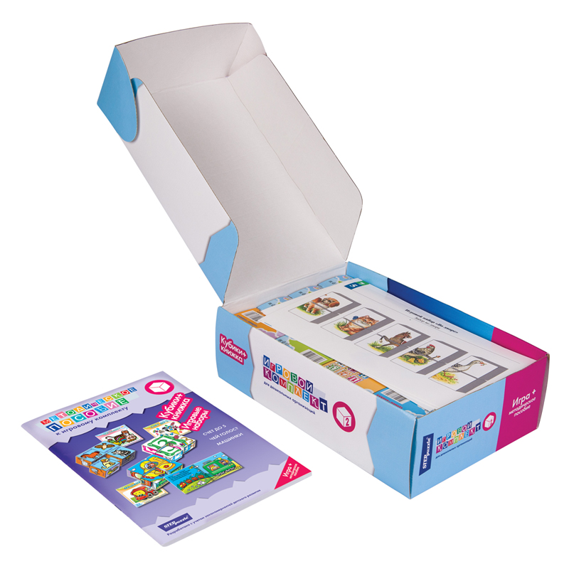 Игровой комплект №5 "Кубики + книжка": "Счет до 5", "Чей голос?", "Машинки", "Потешки"