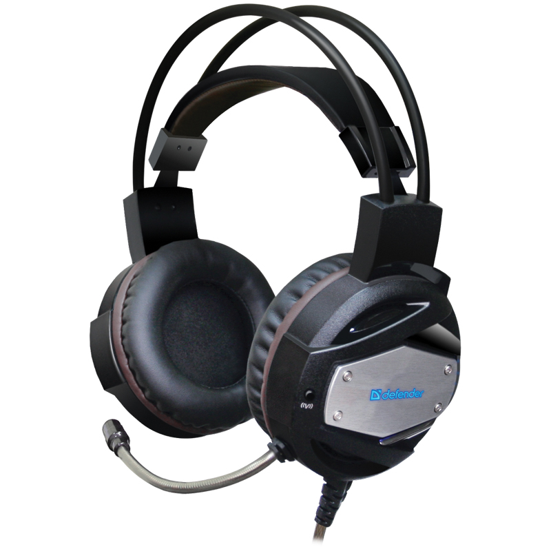 Наушники с микрофоном игровые Defender "Warhead" G-500 (с регулятором громкости), свет, 2,5м, черный