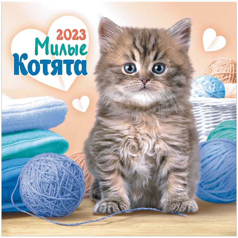 Календарь настенный перекидной на скрепке, 29*29 12л. ЛиС "Котята. Пушистик с клубочком", 2023г