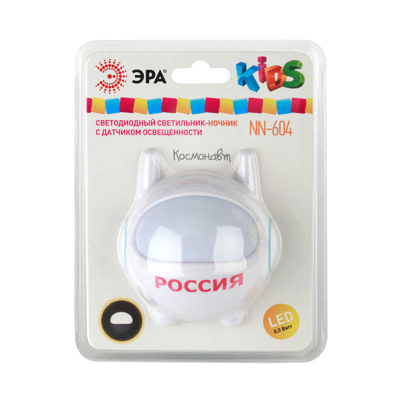 Светильник+ночник Эра NN-604-LS-W, датчик освещенности, белый