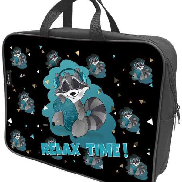 Папка-портфель Lamark Relax Time/Время отдыха, A4, 1 отделение, 36х27х7 см, на молнии, с ручками, печать по ткани с одной стороны