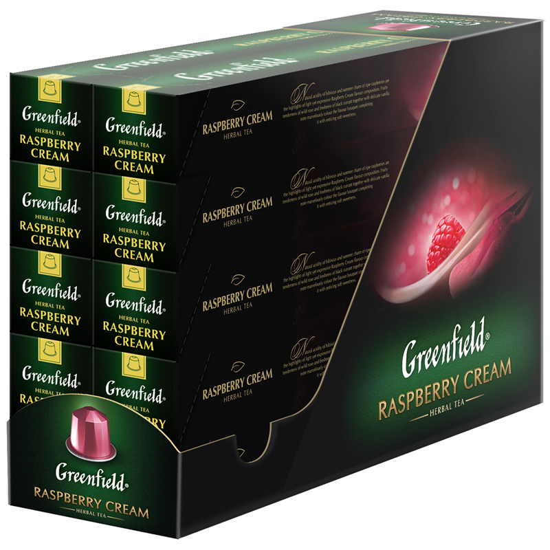 Чай в капсулах Greenfield "Raspberry Cream", травяной, гибискус-малина, капсула 2,5г, 10 алюм.капсул, для машины Nespresso