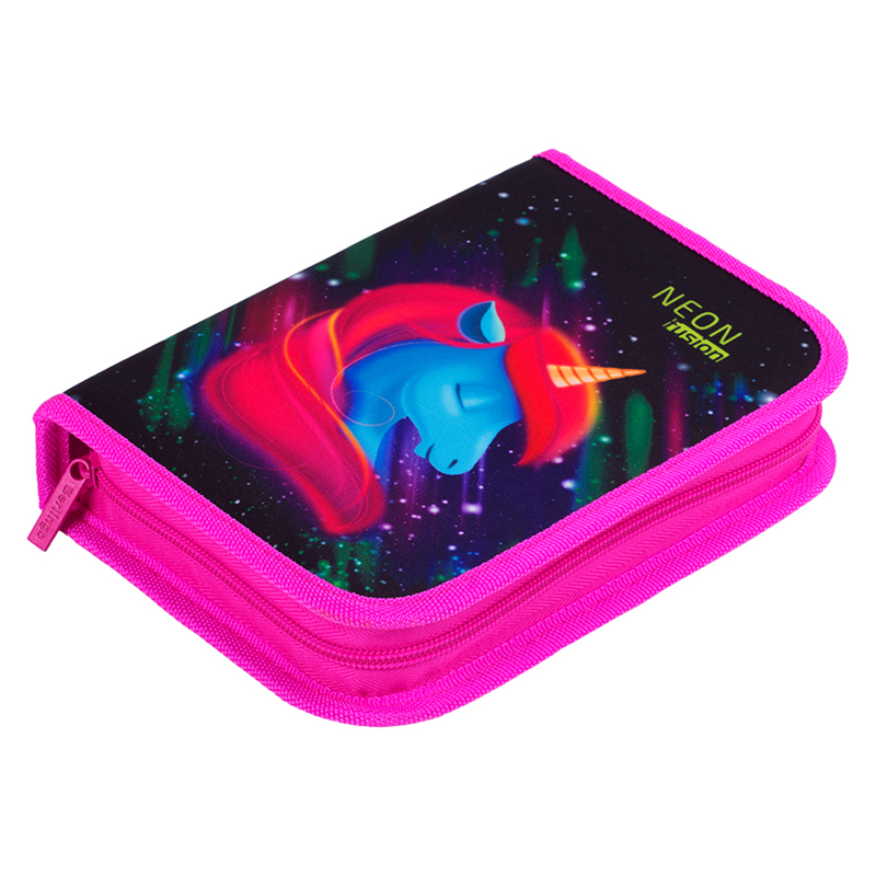 Пенал 1 отделение, 200*140*40 Berlingo "Neon Unicorn", с наполнением, полиэстер