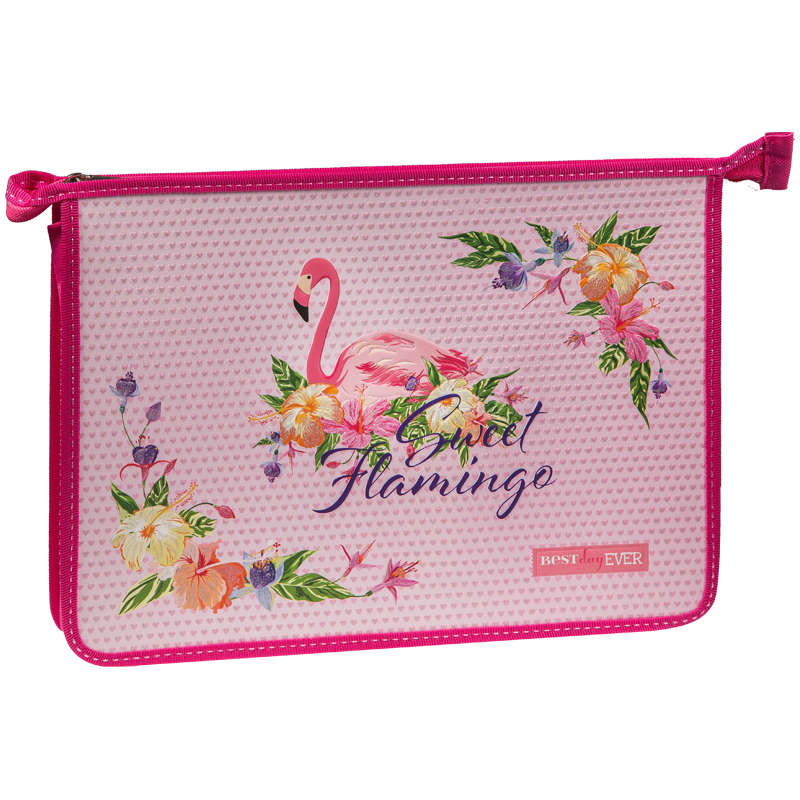 Папка для тетрадей 1 отд., А4, ArtSpace "Flamingo", пластик-картон, конгрев, блестки,на молнии