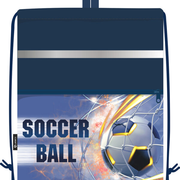 *Сумка для сменной обуви Lamark "Soccer Ball" (Футбольный мяч), 33х42 см, на шнурке, карман на молнии, полноцветная печать на кармане, светоотражающая лента, ручка-петля
