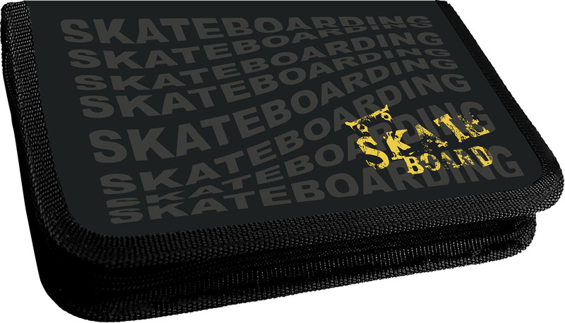Пенал Lamark SkateBoard black/Чёрный скейт, 1 отделение, на 17 предметов, 115х205х30 мм, на молнии, покрытие Soft touch/Мягкое на ощупь