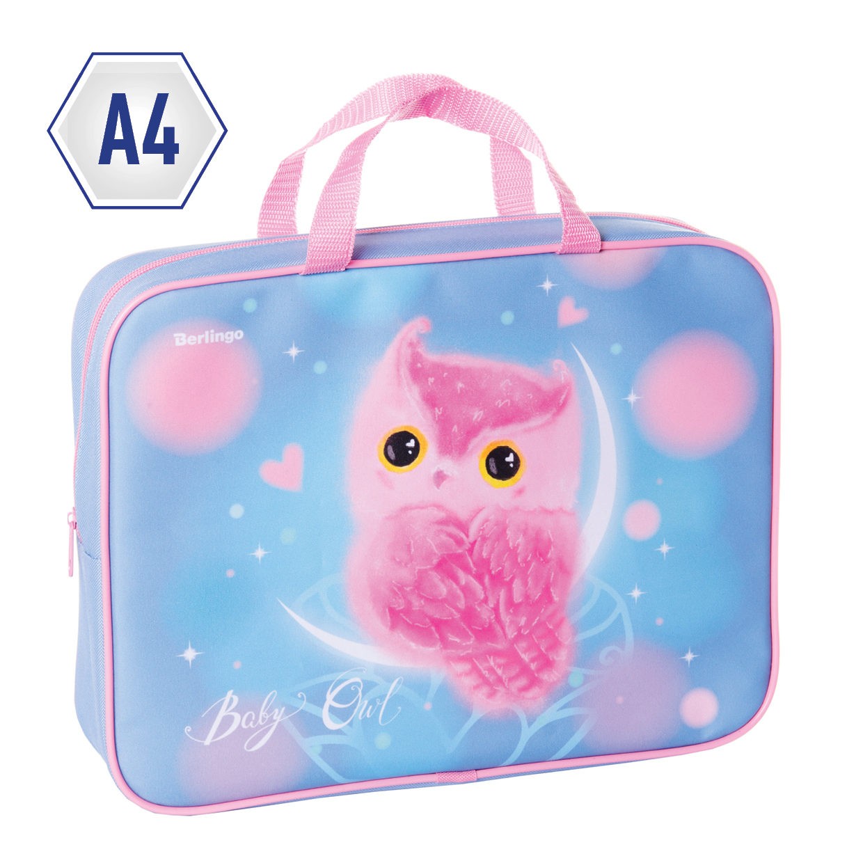 Папка с ручками 1 отделение, А4 Berlingo "Plush Owl", 350*265*80мм,  текстиль, на молнии