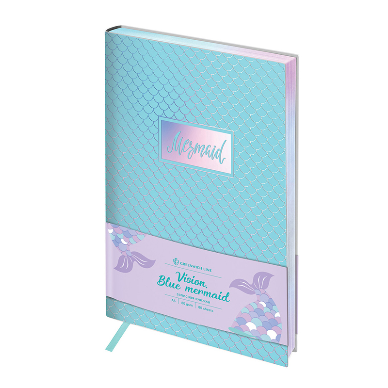 Записная книжка А5 80л. ЛАЙТ, кожзам, Greenwich Line "Vision. Blue mermaid", тон. блок, гологр. срез