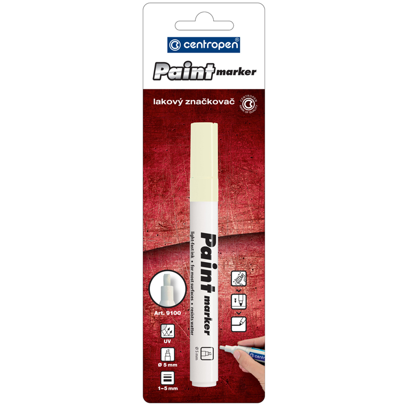 Маркер-краска Centropen "Paint Marker 9100" белая, клиновидный, 5мм, лаковый, блистер