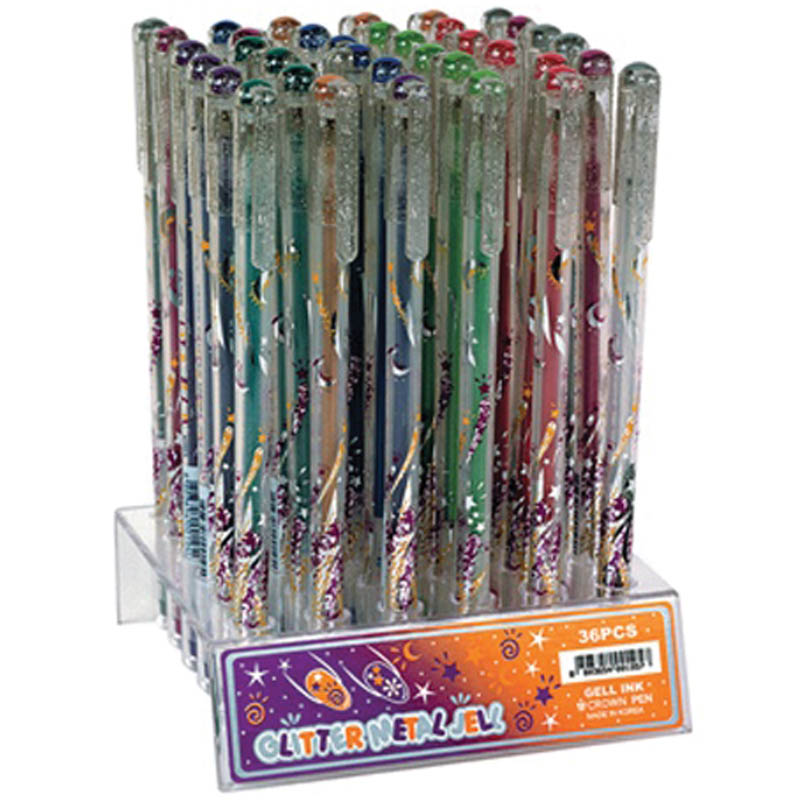 Ручка гелевая Crown "Glitter Metal Jell" ассорти с блестками, 6цв., 1мм, в дисплее