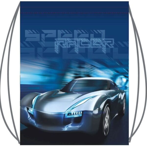 Cумка для сменной обуви Lamark "Speed Racer blue/Синий гонщик", на шнурке, 41х49 cм, полноцветная печать на лицевой стороне