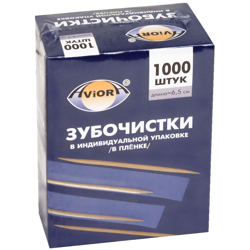 Зубочистки бамбуковые Aviora, 1000шт., в индивидуальной упаковке