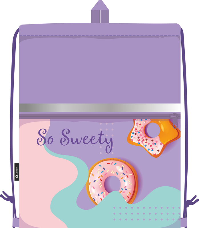 Сумка для сменной обуви Lamark So Sweety/Так мило, 33х42 см, на шнурке, карман на молнии, полноцв. печать на кармане, светоотр. лента, ручка-петля