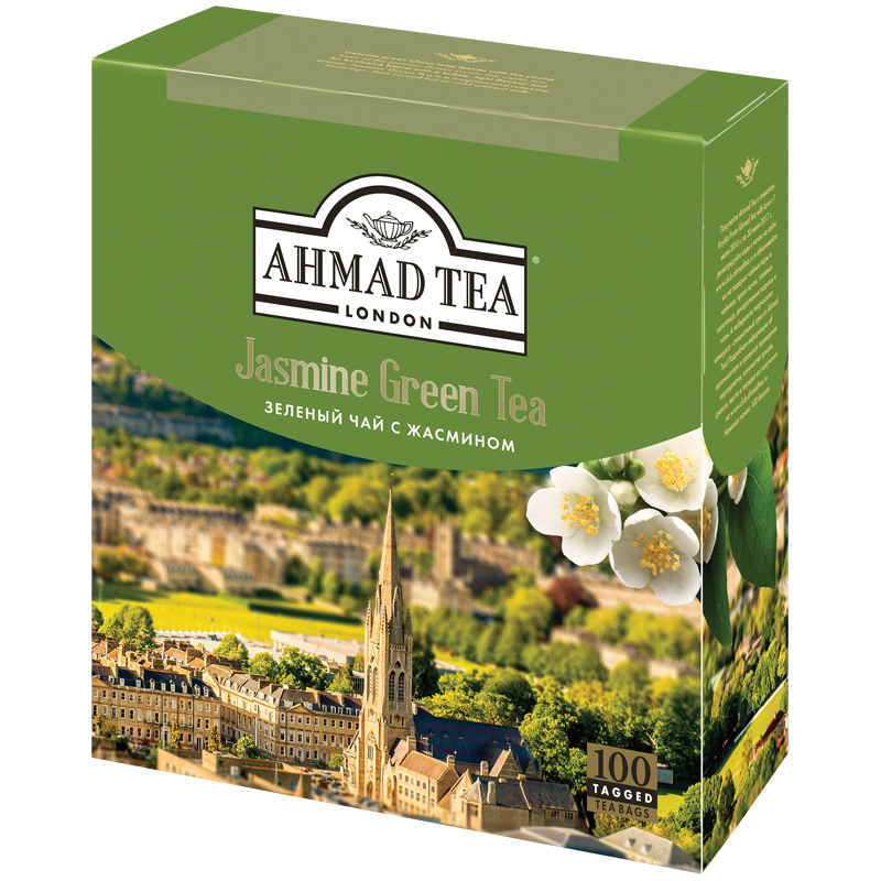 Чай Ahmad Tea "Jasmine Green Tea", зеленый с жасмином, 100 пакетиков по 2г