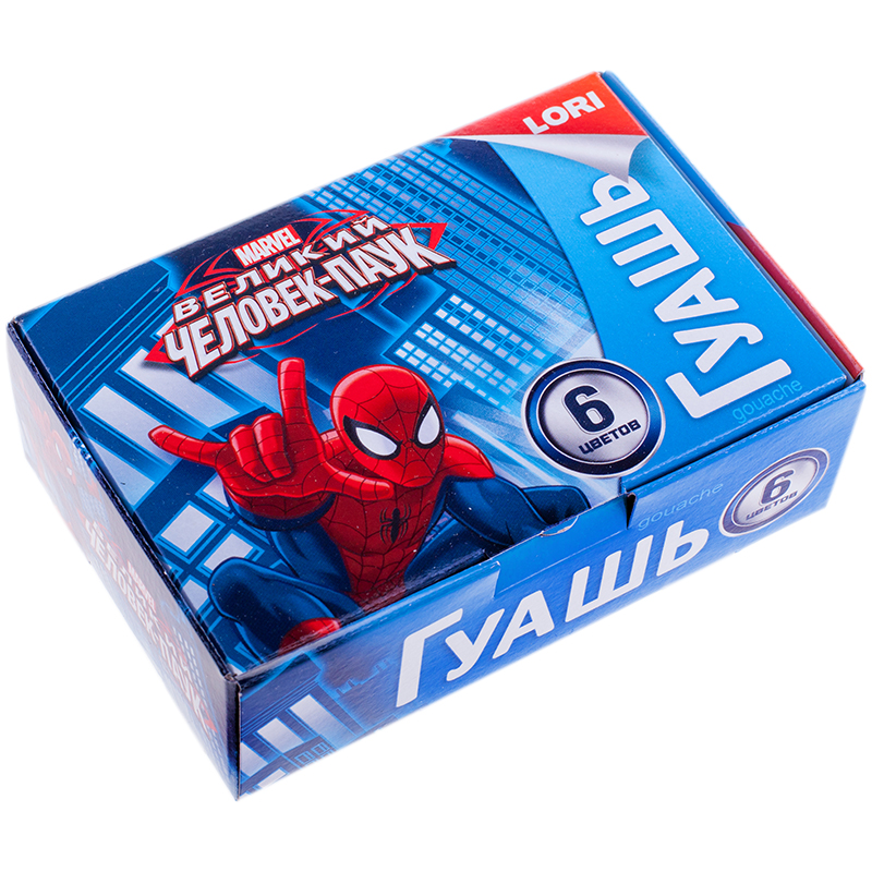 Гуашь Lori "Marvel. Человек-паук", 06 цветов, 20мл., картон