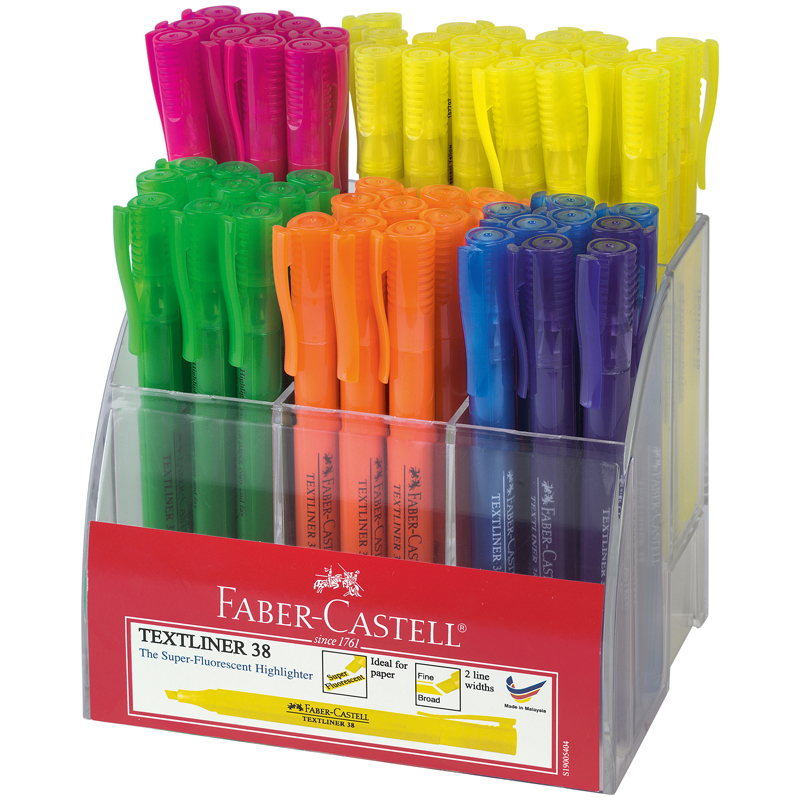 Текстовыделитель Faber-Castell "38" ассорти, 1-5мм, дисплей