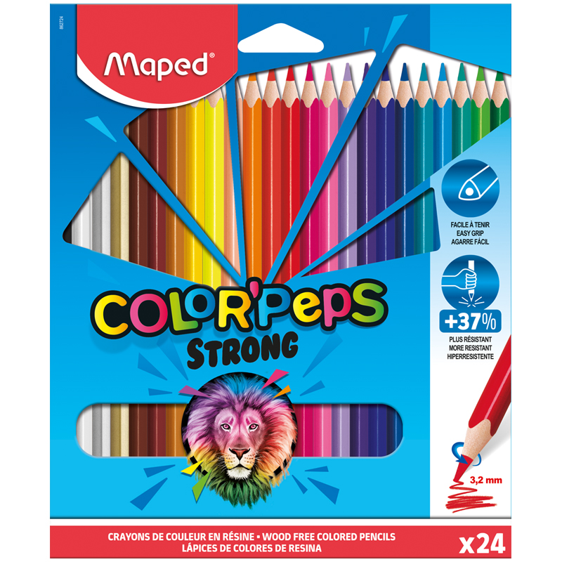 Карандаши цветные пластиковые Maped "Color Pepes Strong", 24цв., трехран., заточен., картон, европодвес