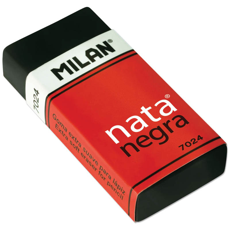 Ластик Milan "Nata Negra 7024", прямоугольный, пластик, картонный держатель, черный, 50*23*10мм