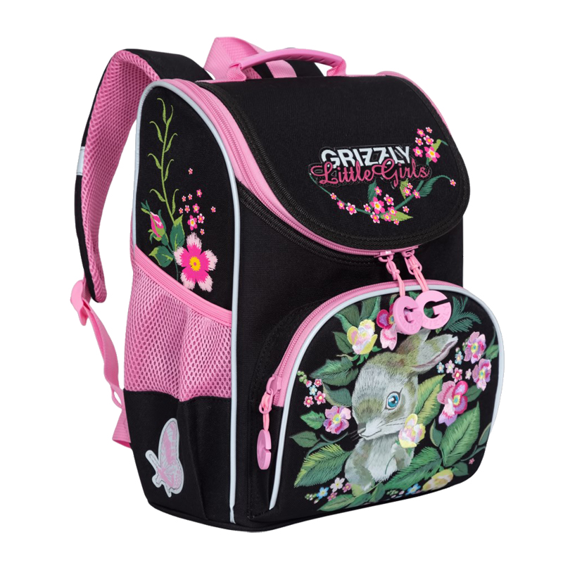 Ранец с наполнением Grizzly, 25*33*13см, 1 отделение, 3 кармана, анатомическая спинка, черный
