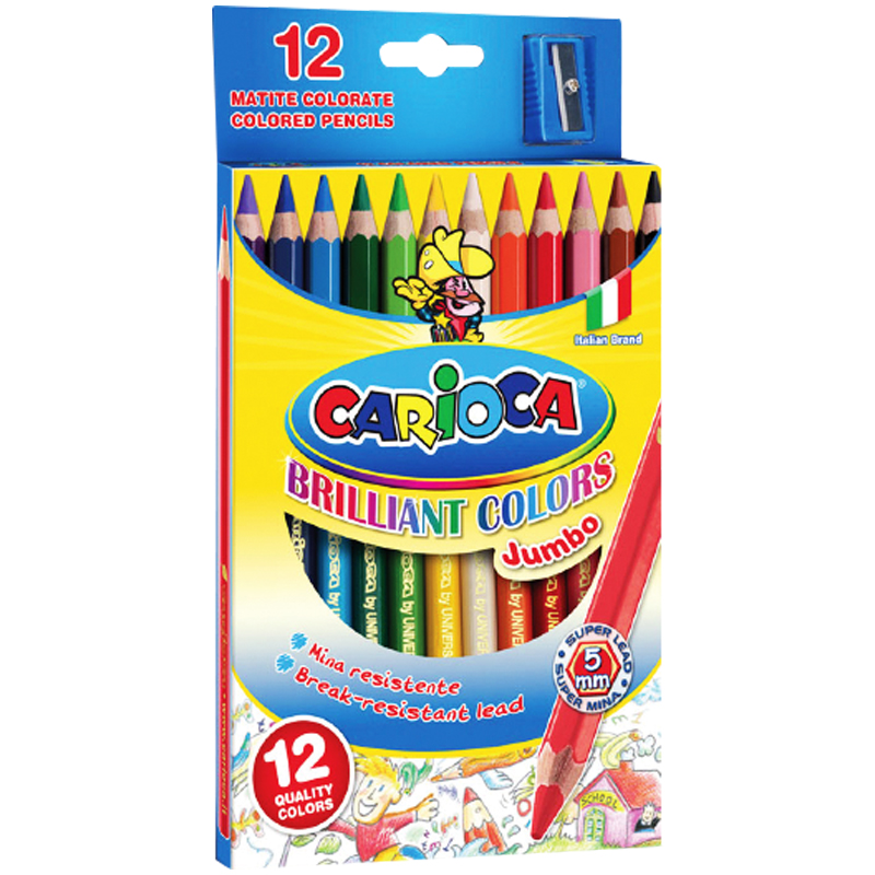 Карандаши "Carioca Jumbo" 12цв., утолщен. корпус, заточен., европодвес, с точилкой