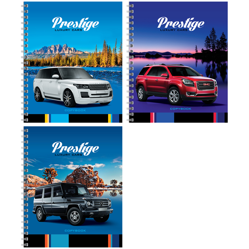 Тетрадь 96л. А5 клетка на гребне "Престижные авто", блок 60г/м2, глянцевый УФ-лак