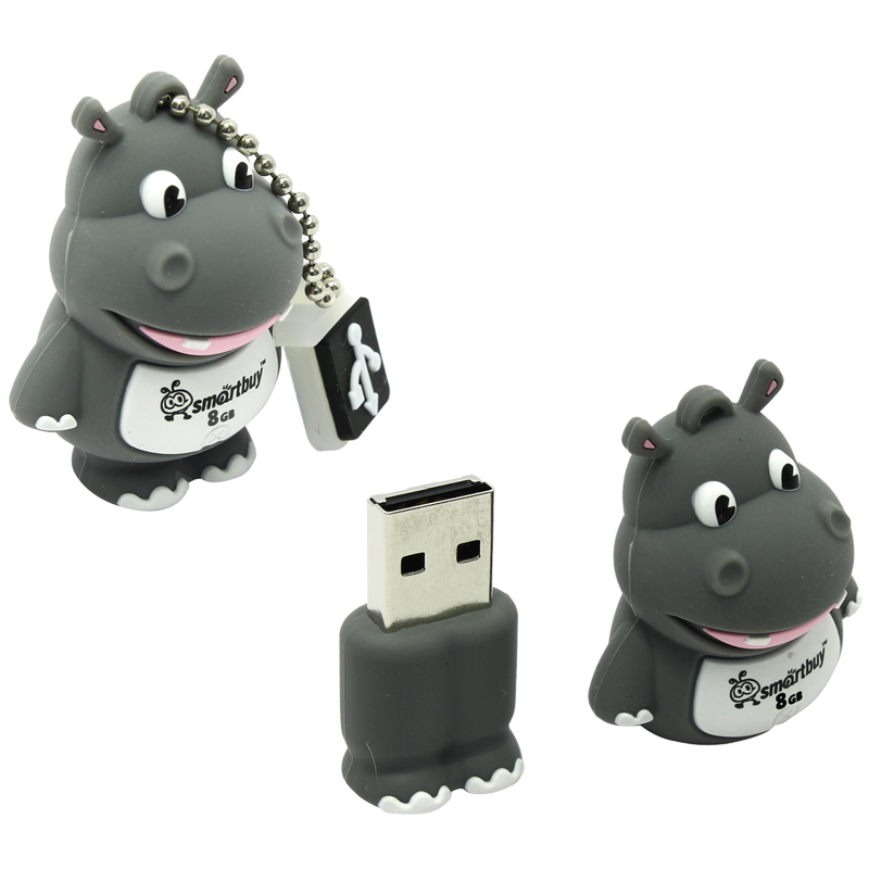 Память Smart Buy "Wild series" Бегемот 8GB, USB 2.0 Flash Drive, серый