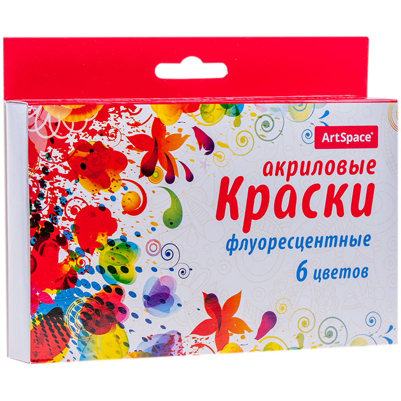 Краски акриловые ArtSpace, 06 цветов, флуоресцентные, 27мл, картон, европодвес