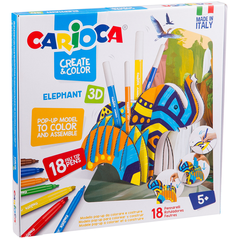 Набор для рисования Carioca "Elephant" 18 фломастеров + сборная подставка, картон.уп.