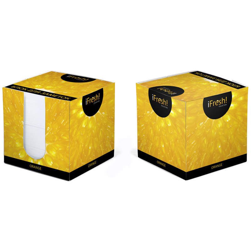 Блок для записи Hatber "iFresh Апельсин", 9*9*9см, картонный бокс, белый