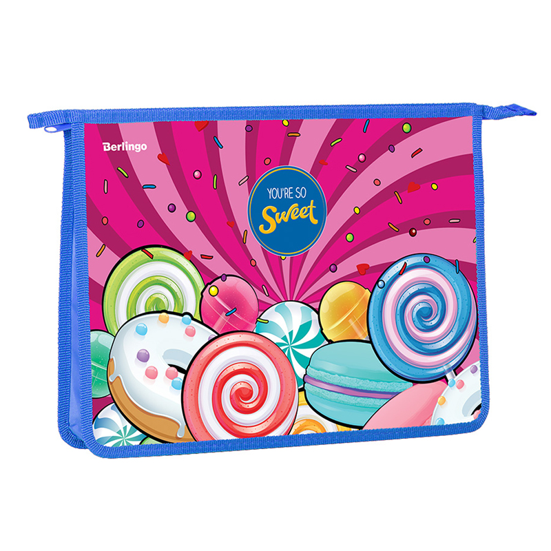 Папка для тетрадей 340*245*40 Berlingo "Sweets", А4, 1 отделение, пластик, на молнии