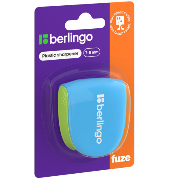 Точилка пластиковая Berlingo "Fuze Ergo" 1 отверстие, контейнер, голубая, блистер
