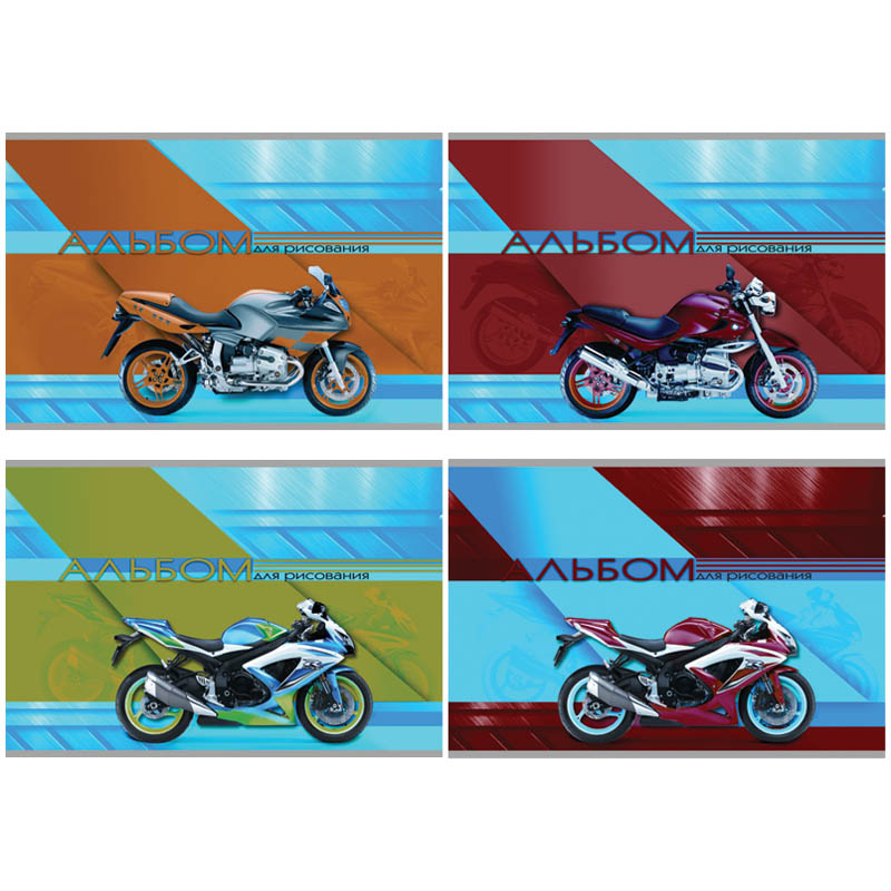 Альбом для рисования 40л. А4 на скрепке "Moto Sport", выборочный уф-лак